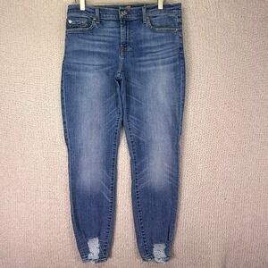 7 For‎ All Mankind Ankle Skinny Jeans Distressed Hem Blue Denim Size 29